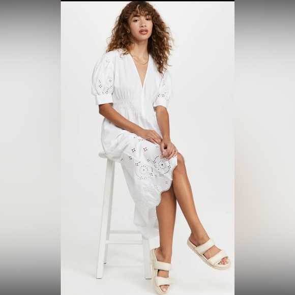 GANNI White Broderie Anglaise Organic Cotton Eyelet Dress US 6/38 - Picture 6 of 14